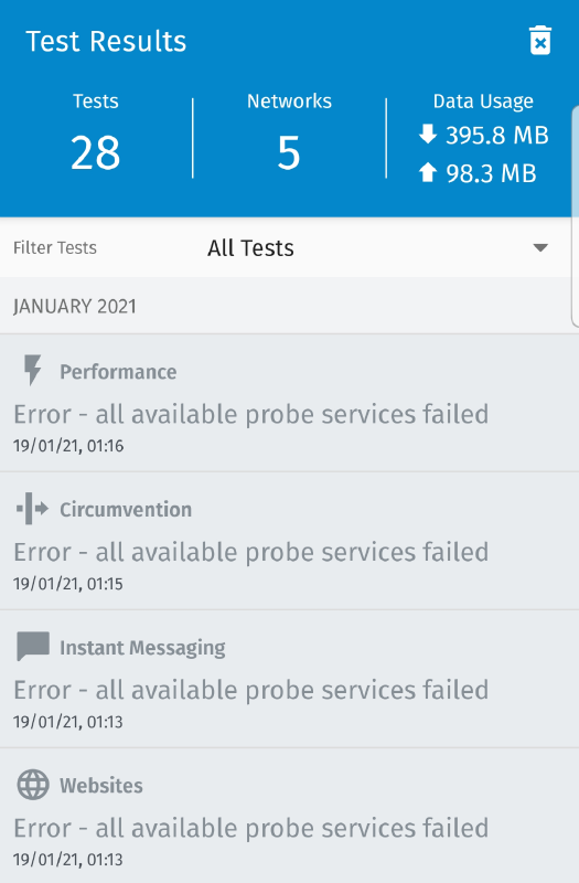 OONI Probe Android error OONI Probe Android error