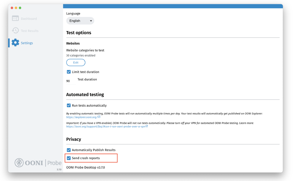 Default settings Default settings