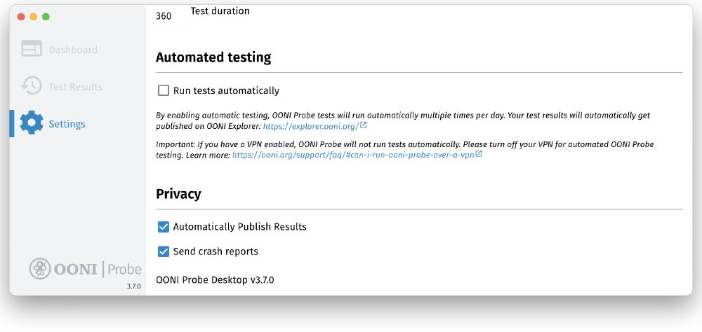 Privacy settings enabled Privacy settings enabled