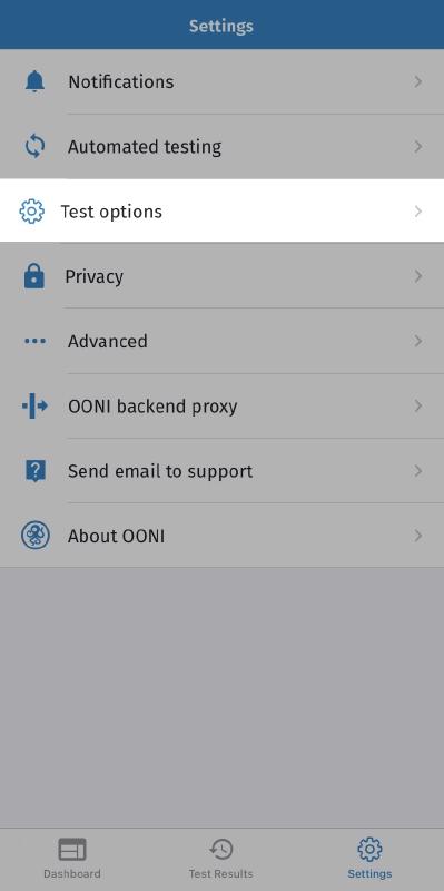 Tap test options Tap test options
